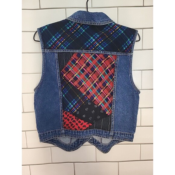 Vtg CAROLE LITTLE Womens S/M Denim Jeans Patchwork Vest  Boho Granny Core *READ - Picture 2 of 4